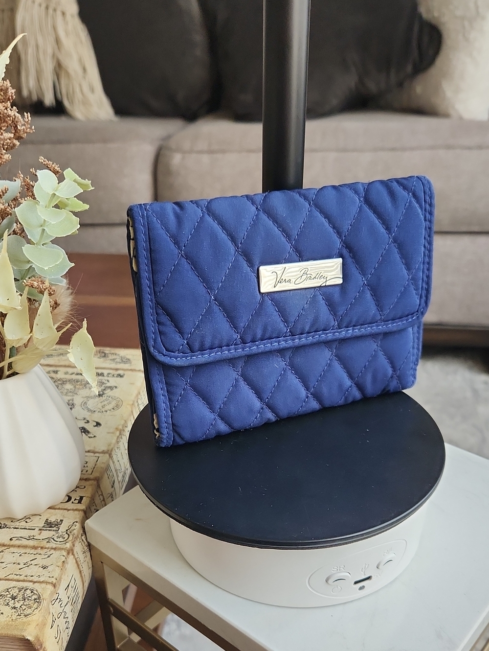 Vera Bradley Quilted Navy Blue Foldover Wallet